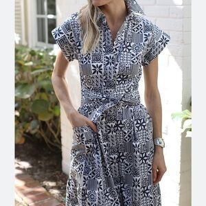 Julia Amory Original Betty Dress Navy and White Midi